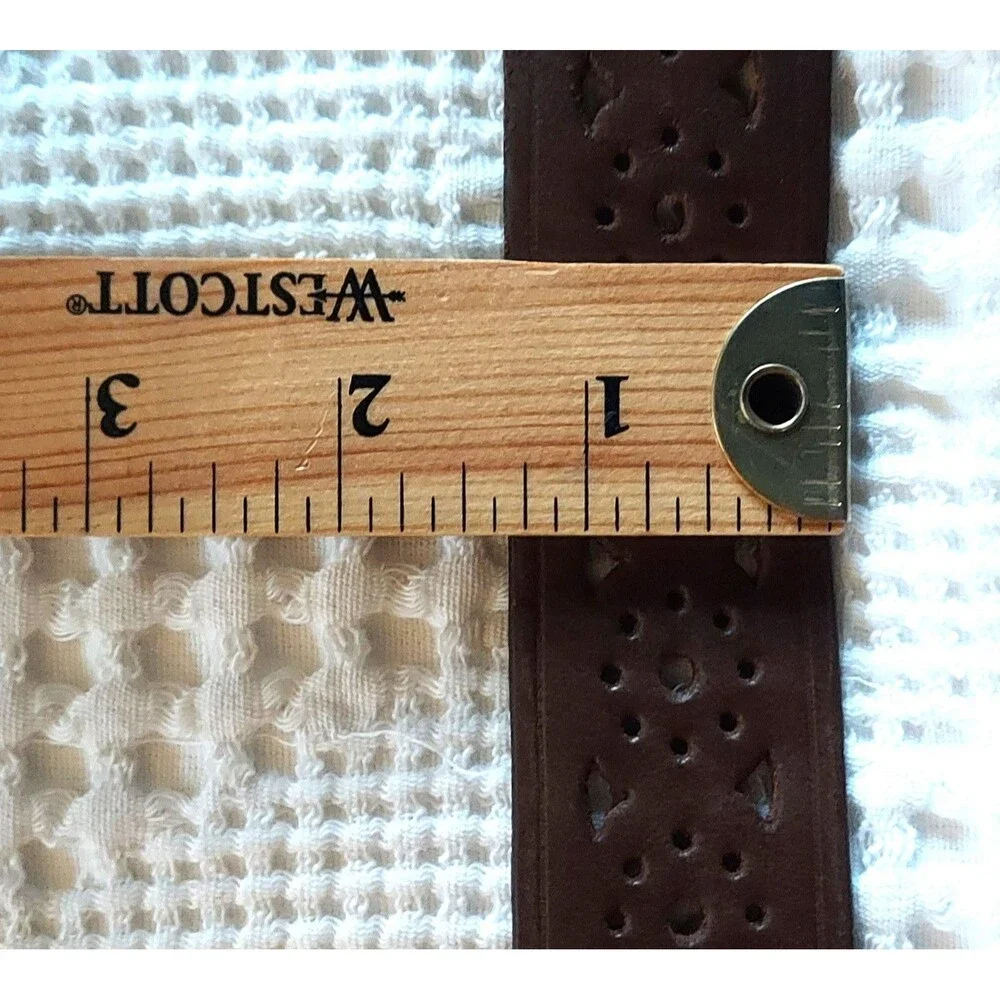 Vintage Leather Belt, Made in USA, Brown Cutout, Western Boho Belt, Womens Med